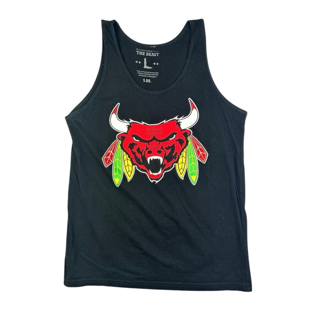 The Beast Men's Black Chicago Bulls Bears Blackhawks Logo Mashup Tank Top Size L